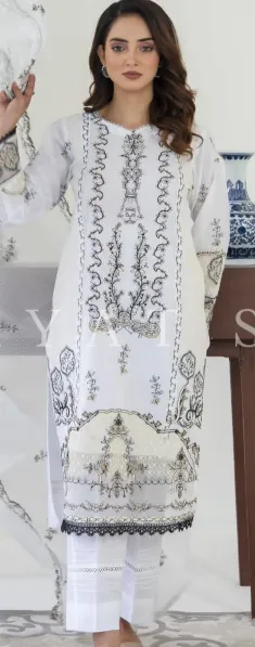Pakistani Original Hayat Luxury Stitched Cotton 3 Pcs _ White 